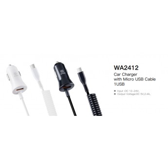 Cargador de coche con cable Smarphone V8, 1USB, 2.4A