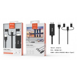 Cable HDMI de Moviles y Tablets a TV, con 3 conectores en 1 (Micro USB + IP 5-X + Type C), 1080P,