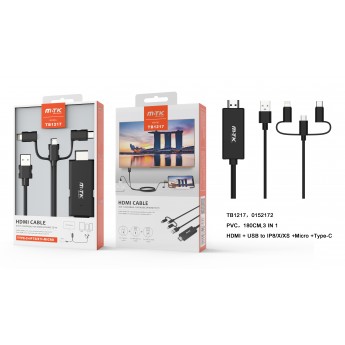 Cable HDMI de Moviles y Tablets a TV, con 3 conectores en 1 (Micro USB + IP 5-X + Type C), 1080P,