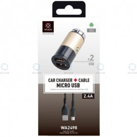 Cargador para coche con cable Smartphone 2USB, 2.4A