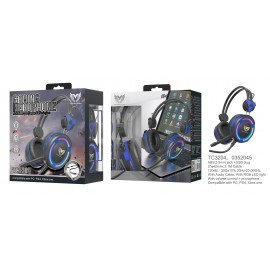 Casco Gaming con Micrófono y Control de volumen, Cable 2,1 M, Adaptador Audio Jack 2en 1 incluido, Luz RGB