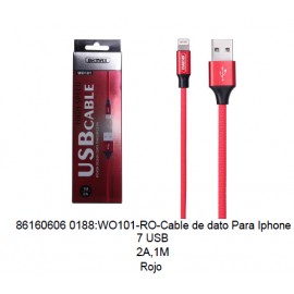 Cable de dato Para Iphone 7 USB 2A,1M Rojo