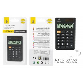 Calculadora de 8 digitos con Pantalla LCD, Energia Solar y Batería 1,5V, Tamaño 9.7 x 6 cm