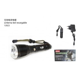 Linterna Led recargable/con pilas, distancia 250m, cargador de coche y de pared