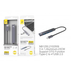 Hub de Type C a 4 USB 2.0, Longitud Cable 23cm