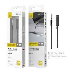 Cable de Audio Fox de Aluminio de 3.5mm a 3.5mm Macho a Hembra, 4Pin, Longitud 1 M