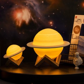 Lámpara Saturno 3D con soporte, luz led, sensor táctil,