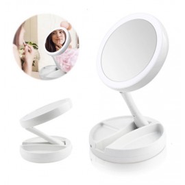 Espejo de maquillaje M-803, luz LED doble caras, ajustable y plegable