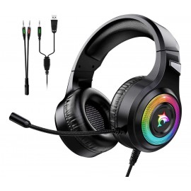 CASCOS GAMING PROFESIONALES F2, PS4/PS5, X BOX ONE, MAC CON MICROFONO, LUZ LED,USB+3.5MM