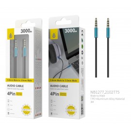 Cable de Audio Fox de Aluminio de 3.5mm a 3.5mm Macho a Macho, 4Pin, Longitud 3 M, sierve para microfono