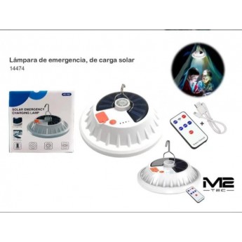 Lámpara de emergencia solar, con cable USB y mando, recomendable para camping