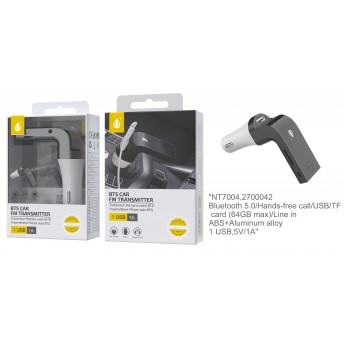 transmisor FM Aluminio, BT 5.0, Con Manos Libres/USB/ TF CARD (64GB MAX),Con Pantalla Y Boton Multifuncional,