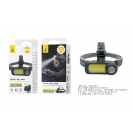 Linterna Frontal led 5w giro 90º, Recargables con cable usb