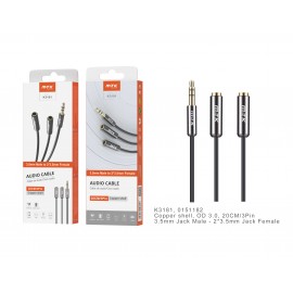 Cable Audio Metal 3.5mm a 2*3.5mm Hembra, Oro Bañado, 3pin 0,2m