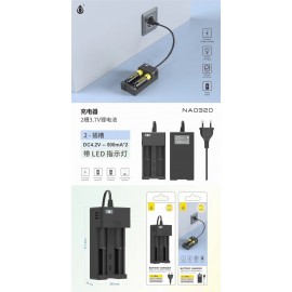 Cargador de bateria con 2 ranuras, 2x 3.7V, con luz LED