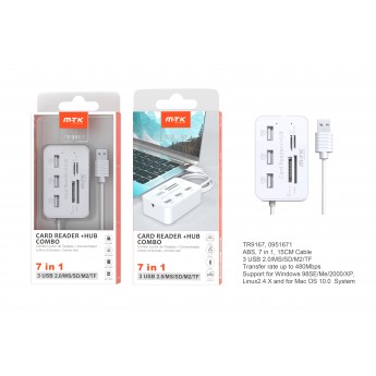 Lector Combo de Tarjetas + HUB , 7 EN 1, Compatible SD/TF/MS/M2