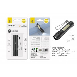 Linterna USB con correa para la muñeca 3 Modos de Luz,bateria 409MAh Largo 10,2cm, 6uni/caja