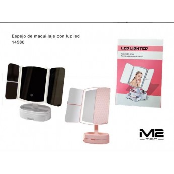 Espejo de maquillaje con luz LED recargable