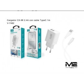 Cargador 2.4A, con cable iPhone, 1M, con 2 entrada de USB