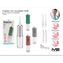 Irrigador oral, recargable con USB, 3 modos, con 4 cambios de boquillas