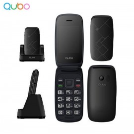 Teléfono Qubo con base de carga, Bluetooth, 2.4", 32GB, doble SIM, FM