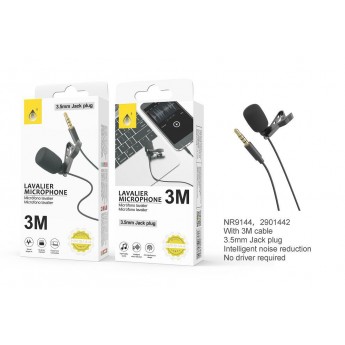 Microfono con pinza, cable jack 3.5mm, reduccion de ruido, cable 3M, compatible con moviles/Tablets/Cámaras/Portatiles