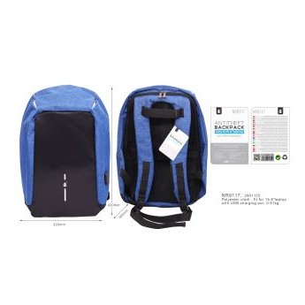 Mochila Anti-Robo con Puerto de Carga, Tama?o para Portatiles de 15,6" Max, peso 0,61kg