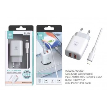 Cargador 2 puertos con smart iC con cable lightning 2.4A