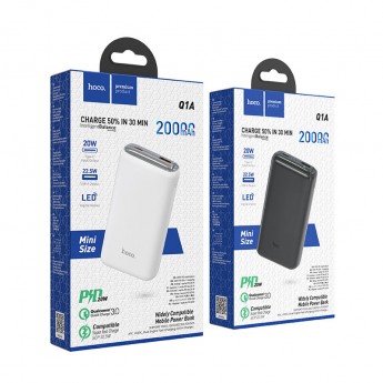 Powerbank Hoco Q1A 20000mAh, Type-C 20W (PD) input and USB 22.5W / Type-C 20W, PD3.0, QC3.0/2.0, FCP/SCP, AFC, VOOC, DASH, etc