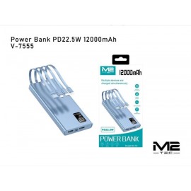 Power bank 22.5W, 12000mAh, con cables y luz indicado