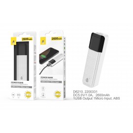 Power Bank Sorlax 2600 mAh, 1 USB, 1.0A