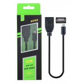 Cable OTG - Mini USB, 0,2m Negro