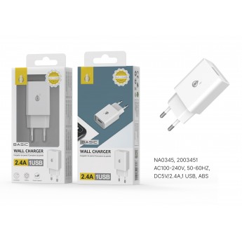 Cargador de Red S. Basic Clover 1 USB sin cable, 2.4A,