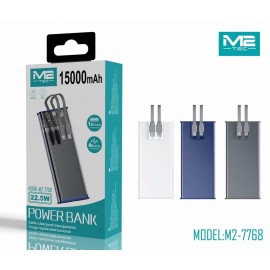 Power bank 15000mAh, anticircuito, 22.5W, con cables