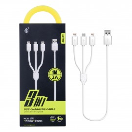 Cable de datos 3 en 1, Micro USB+IP5/6/7+IP5/6/7 Blanco 1M