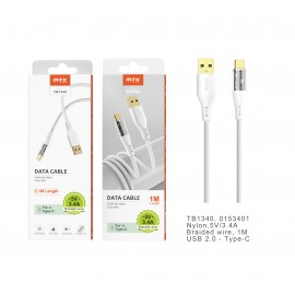 Cable de datos Smith nylon trenzado para Type-C , 5V/3.4A, 1M