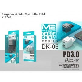 Cargador rápido PD 3.0/4.0 20W, con salida de USB+Type-C