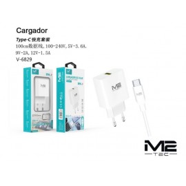 Cargador con cable Type-C, 1USB, 100-240V, 1M, 5V/3.6A, 9V/2A, 12V/1.5A