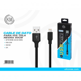 CABLE DE DATO PARA IPHONE TELA NEGRA 50CM