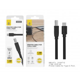 Cable de Impresora Tipo-C a USB 2.0, velocidad transferencia 500KB/S, 5V/2.4A, Cable 3M