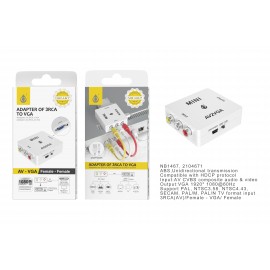 Adaptador de 3 RCA a VGA 1080p/60Hz(Hembra-Hembra),transmision unidireccional