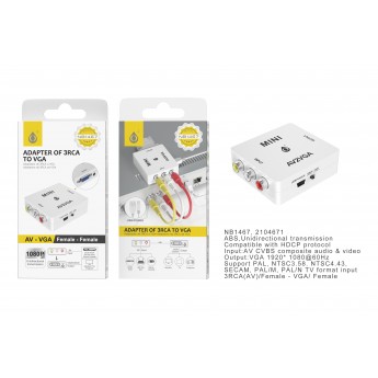 Adaptador de 3 RCA a VGA 1080p/60Hz(Hembra-Hembra),transmision unidireccional