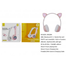 Auricular Bluetooth 5.1 Plegable, con Orejas de Gato con LED , con Mano libre , FM/TF(32GB)/Entrada de Audio, 250mAh