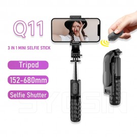 Mini palo de selfi Q11, 3 en 1 con trípode y mando, con luz de relleno