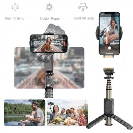 estabilizador de cardán Q09, inalámbrico con Bluetooth 4.0, palo Selfie, trípode con luz de relleno, 37-90mm