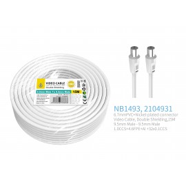 Cable de Video(Coaxial)Conector banado en niquel 9.5mm Macho a Macho , doble blindaje, 15M