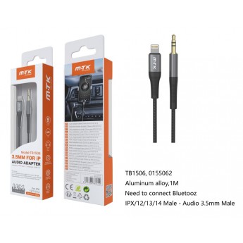 Adaptador de audio Lightning(Macho) a 3.5mm(Hembra),(Necesario Activar Bluetooth), 1M