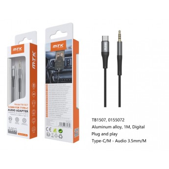 Adaptador de audio, Type-C(Macho) a 3.5mm(Hembra), Con Codificador Digital, 1M