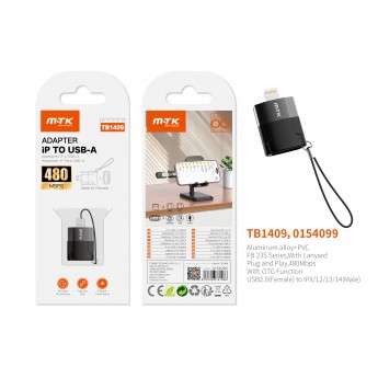 Adaptador OTG con Correa USB 2.0 (Hembra) a Lightning (Macho), 480Mbps