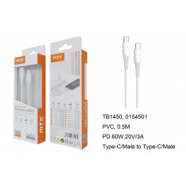 Cable de Datos Walsh PD Type C a Type C, 60W/20V/3A, Cable 0.5m